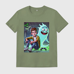 Футболка хлопковая мужская Морти и призрак Рика Санчеса - нейроарт фантазия, цвет: авокадо