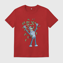 Футболка хлопковая мужская Бендер с кучей денег: Футурама, цвет: красный