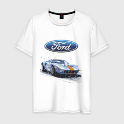 Футболка хлопковая мужская Ford motorsport - sketch, цвет: белый