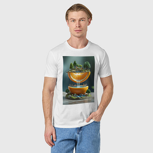 Мужская футболка Релаксирующий водопад спелых апельсинов / Белый – фото 3