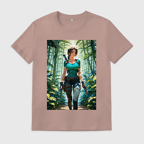 Мужская футболка Лара Крофт в джунглях с пистолетами / Пыльно-розовый – фото 1