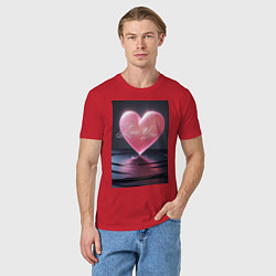 Футболка хлопковая мужская I love you с сердцем над поверхностью воды, цвет: красный — фото 2