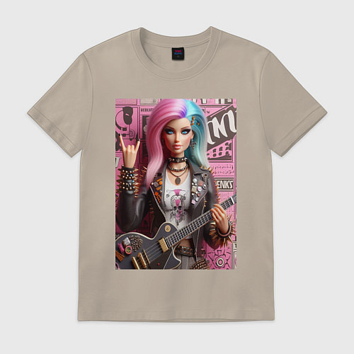 Мужская футболка Barbie - punk guitarist ai art / Миндальный – фото 1