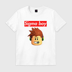 Футболка хлопковая мужская Sigma boy roblox head - мем Роблокс Сигма бой, цвет: белый