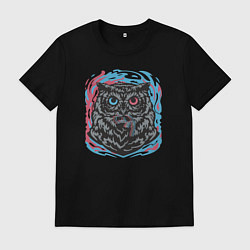 Футболка хлопковая мужская Ночной взгляд совы, цвет: черный
