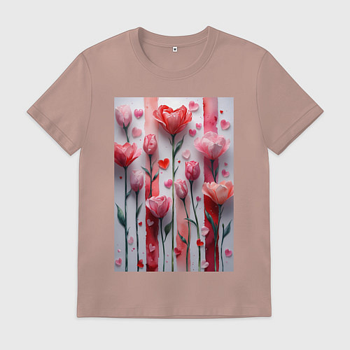 Мужская футболка Композиция из цветов и сердечек / Пыльно-розовый – фото 1