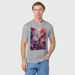 Футболка хлопковая мужская Композиция из цветов и сердечек, цвет: меланж — фото 2