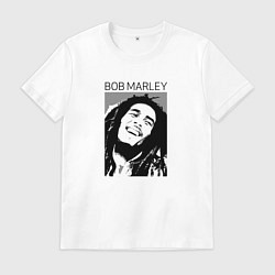 Футболка хлопковая мужская Боб Марли абстрактный портрет, цвет: белый