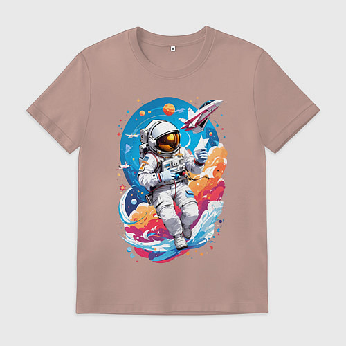 Мужская футболка Космонавт в небе / Пыльно-розовый – фото 1