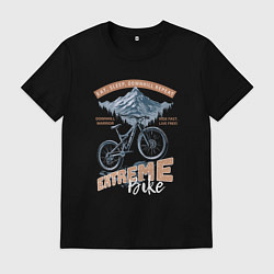 Футболка хлопковая мужская Горный велосипед, лес, горы, эсктримальный стиль, цвет: черный