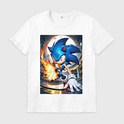 Футболка хлопковая мужская Соник супер удар, цвет: белый