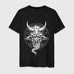 Футболка хлопковая мужская Рогатый демон с языком, цвет: черный