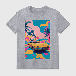 Футболка хлопковая мужская Кабриолет едет по тропическому острову, цвет: меланж