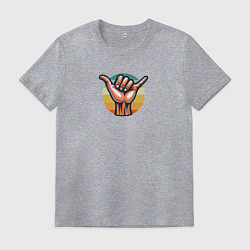 Футболка хлопковая мужская Приветственный жест Шака или Джамбо, цвет: меланж