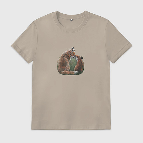 Мужская футболка Лиса и лисёнок / Миндальный – фото 1