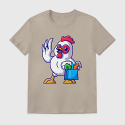 Футболка хлопковая мужская Петушок с продуктами, цвет: миндальный