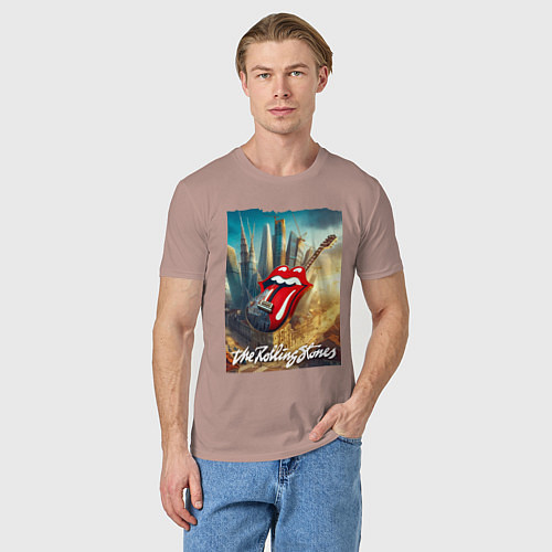 Мужская футболка Rolling Stones - logo-guitar / Пыльно-розовый – фото 3