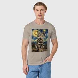 Футболка хлопковая мужская Волчонок Ван Гог, цвет: миндальный — фото 2