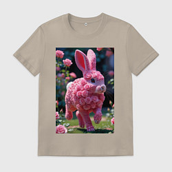Футболка хлопковая мужская Кролик из роз, цвет: миндальный