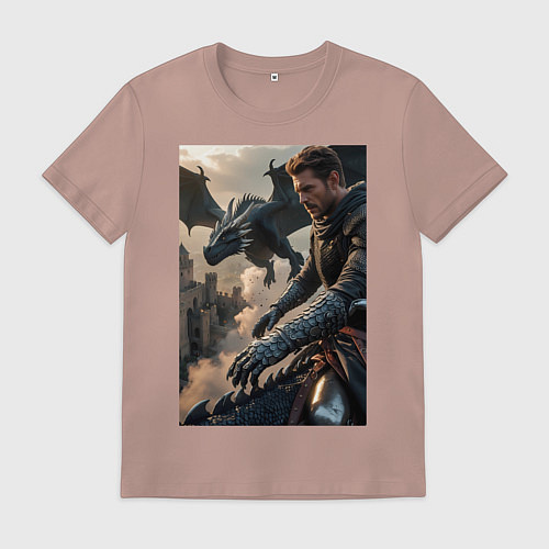 Мужская футболка Рыцарь летит на драконе / Пыльно-розовый – фото 1
