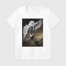 Футболка хлопковая мужская Белая сова на ветке, цвет: белый
