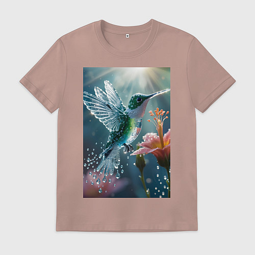 Мужская футболка Колибри летает у цветка / Пыльно-розовый – фото 1