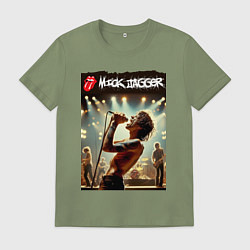Футболка хлопковая мужская Мик Джагер - Роллинг Стоунз, цвет: авокадо