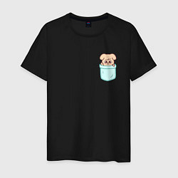Футболка хлопковая мужская PuppyM in pocket, цвет: черный