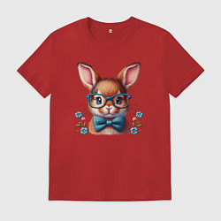 Футболка хлопковая мужская Кролик мальчик в очках, цвет: красный
