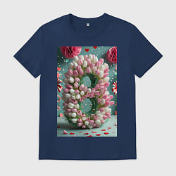 Футболка хлопковая мужская Тюльпаны к 8 марта, цвет: тёмно-синий