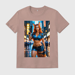 Футболка хлопковая мужская Рыжая лиса-полицейский, цвет: пыльно-розовый