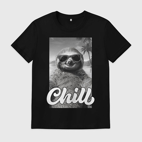Мужская футболка Sloth - chill - настроение у ленивца чилить в отпу / Черный – фото 1