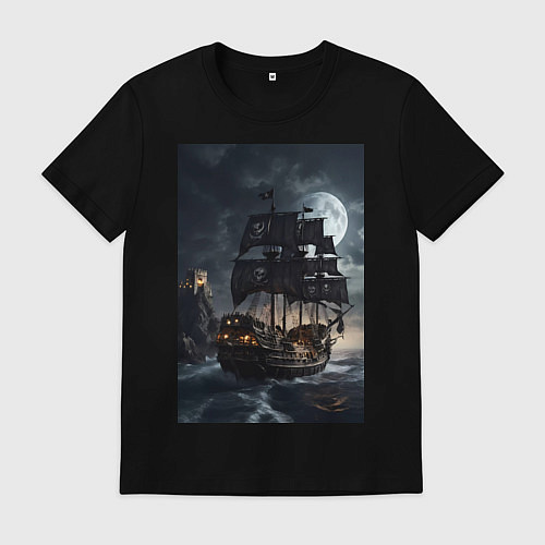 Мужская футболка Пиратский корабль в шторм / Черный – фото 1