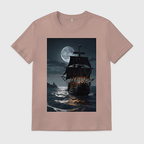 Мужская футболка Пиратский корабль в шторм / Пыльно-розовый – фото 1
