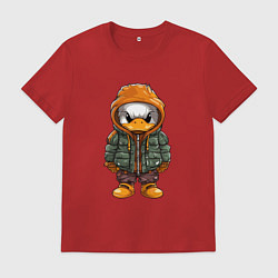 Футболка хлопковая мужская Утёнок в куртке с капюшоном, цвет: красный