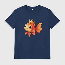 Футболка хлопковая мужская Мультяшная золотая рыбка в короне, цвет: тёмно-синий