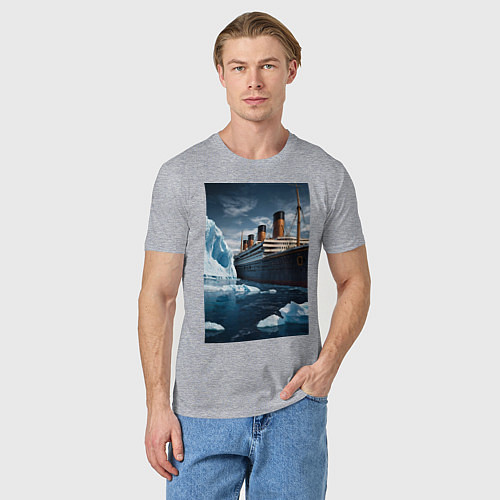 Мужская футболка Титаник плывет среди айсбергов / Меланж – фото 3