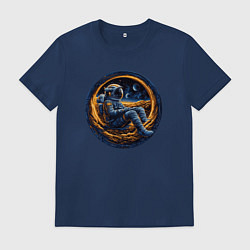 Футболка хлопковая мужская Космонавт внутри луны, цвет: тёмно-синий