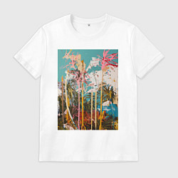 Футболка хлопковая мужская Абстрактная графическая картина с пальмами, цвет: белый