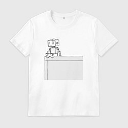 Футболка хлопковая мужская Одинокий робот, цвет: белый