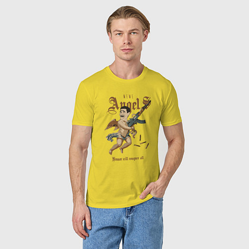 Мужская футболка Мем Яо Мин в виде ангела с автоматом / Желтый – фото 3