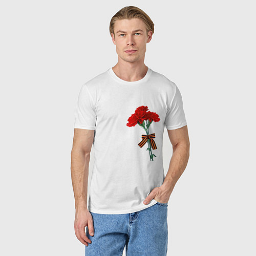 Мужская футболка Букет гвоздики и георгиевская лента / Белый – фото 3