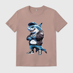 Футболка хлопковая мужская Акула в кепке, цвет: пыльно-розовый