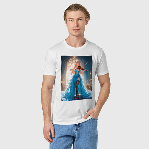 Мужская футболка Девушка в вечернем платье играет на скрипке / Белый – фото 3