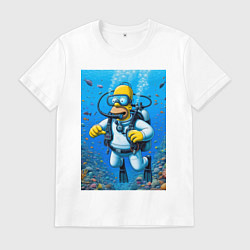Футболка хлопковая мужская Homer diving - ai art fantasy, цвет: белый