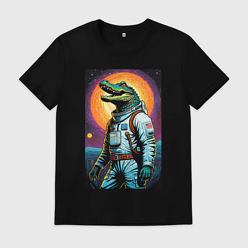 Мужская футболка Крокодил бравый космонавт - нейроарт / Черный – фото 1