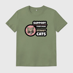 Футболка хлопковая мужская Поддержите уличных котов, цвет: авокадо