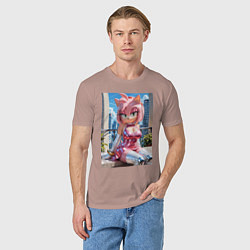 Футболка хлопковая мужская Эми Роуз из Somic строит глазки, цвет: пыльно-розовый — фото 2