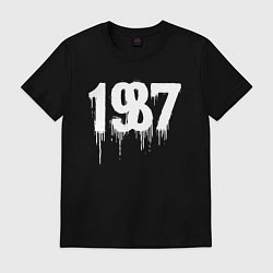 Футболка хлопковая мужская 1987 растекшиеся капли, цвет: черный