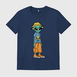 Футболка хлопковая мужская Инопланетянин в шляпе, цвет: тёмно-синий